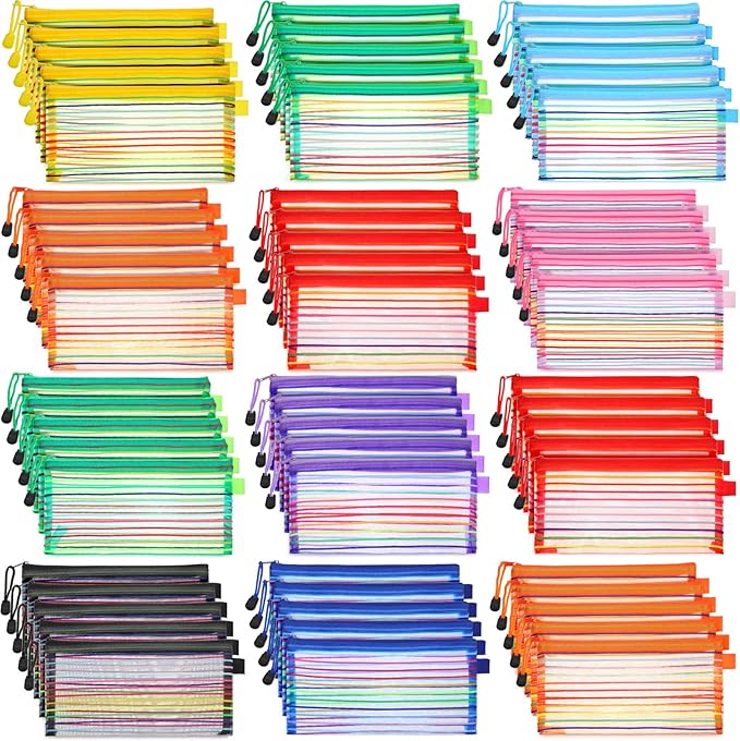 80 Pcs Mesh Zipper Pouch Bulk Multicolor Pencil Storage Pouch Multipurpose Mesh Cosmetics Bags Toiletry Makeup Bags for Office Travel Organization(Elegant Color)