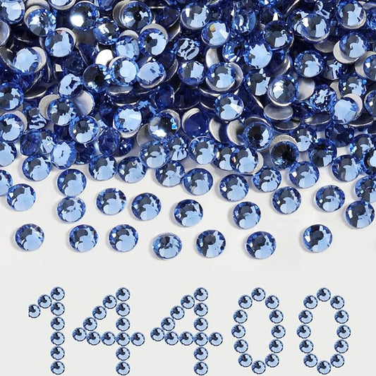 Beadsland Flatback Rhinestones Bulk, 14400pcs Light Blue Rhinestones for Nails Crafts Clothes DIY Decoration, Light Sapphire, SS10, 2.7-2.9mm