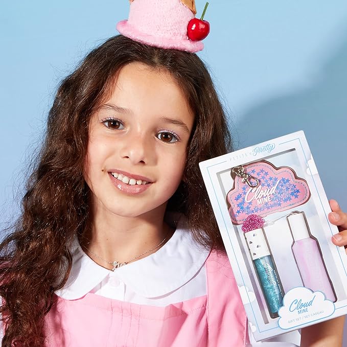 Petite 'N Pretty Cloud Mine Lip Gloss & Rollerball Perfume Gift Set - Makeup for Kids, Tweens, Teens - Light Shimmer & Sweet Scent, Made in the USA