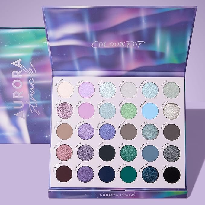 ColourPop Aurora Struck Eyeshadow Palette - Cool Tone Eye Makeup Palette with Matte, Metallic, Matte Sparkle & Glitter Finishes - High-Pigment Eye Makeup with a Long-Wearing Formula (1.16 oz)