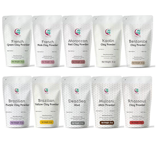 Pack of 10 Clays for Mask Making & Soap Making | Face Mask Ingredient | Best Value Pack of Colourful Clays | 8oz Each | Variety Pack for DIY Projects | by Yogi’s Gift®