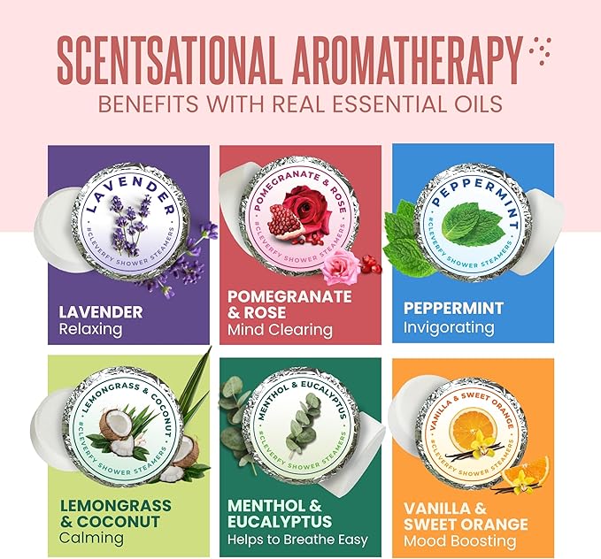 Cleverfy Shower Steamers Aromatherapy for Women and Men – Mothers Day Gifts for Mom – Self-Care Shower Bombs for Stress Relief and Relaxation – 6 Tablets