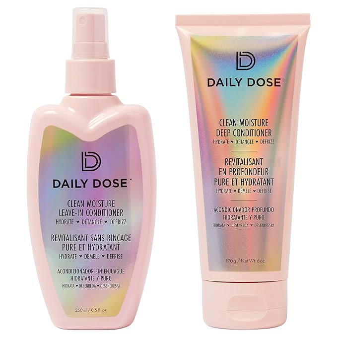 DAILY DOSE Moisturizing Duo: Leave-In Conditioner Detangler Spray + Deep Conditioner, Hair Mask/Masque - Detangles, Repairs, Restores Dry, Damaged, Color Treated Hair for All Hair Types