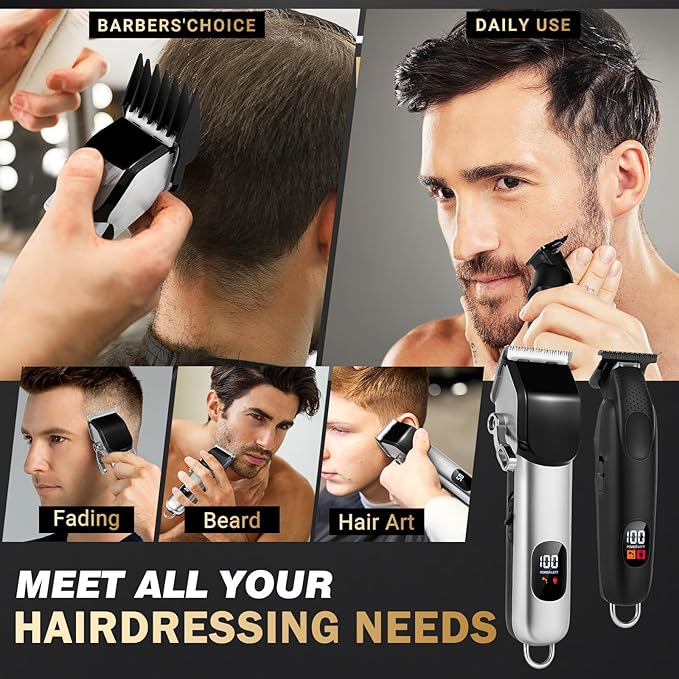 Hair Clippers for Men, Professional Clippers and Trimmers Set for Hair Cutting Kit with Led Display, Mens Cordless Hair Clippers for Barbers Haircut Kit,Rechargeable Electric Shaver.