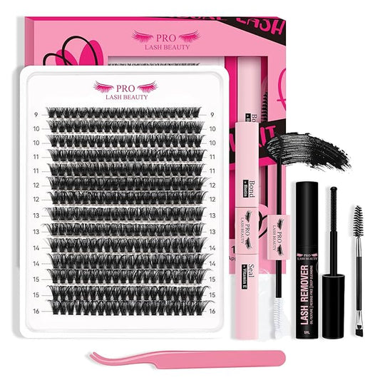 DIY Lash Extension Kit 280pcs Lash Clusters D Curl Eyelash Extension Kit Individual Lashes with Lash Bond and Seal Lash Applicator Easy to Apply at Home(80D-9-16mix Kit)