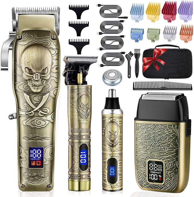 Roziapro Professional Hair Clippers - Cordless Hair Trimmer Set with Rechargeable Nose Hair Trimmer & Electric Shavers, Gifts for Men (Bronze)