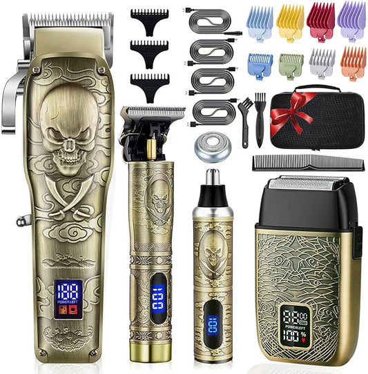 Roziapro Professional Hair Clippers - Cordless Hair Trimmer Set with Rechargeable Nose Hair Trimmer & Electric Shavers, Gifts for Men (Bronze)