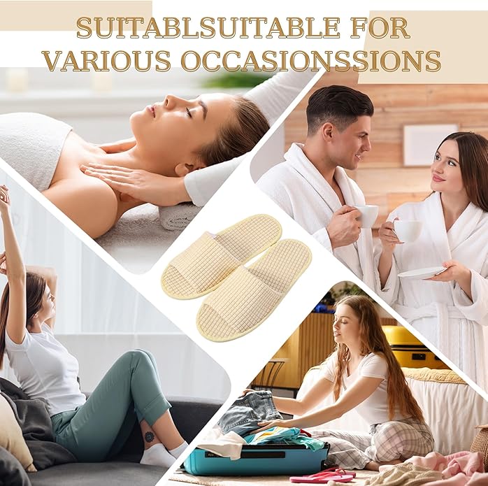 12 Pairs Disposable Slippers for Guests Open Toe Spa Slippers Bulk Disposable Sandals Soft Fleece for Man Women Spa Hotel Wedding Shoeless Home