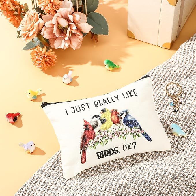 Animal Lover Gifts for Women Mother's Day Animal Themed Gifts for Mom Include Canvas Tote Bag, Makeup Bag, Socks, Keychain, Enamel Mug, Small Figurines(Bird)