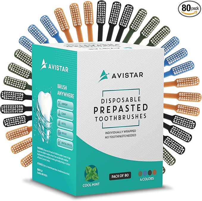 80 Prepasted Disposable Toothbrushes Individually Wrapped - Single Use Pre Pasted Disposable Toothbrushes with Toothpaste Built In - Waterless Toothbrush for Travel, Airbnb Guests, Hotel, & Camping