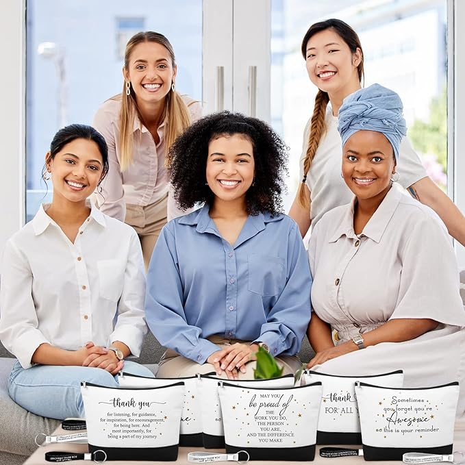 Sanwuta 48 Pcs Mother's Day Thank You Gifts Bag Bulk for Women 24 Make up Bags 24 Appreciation Keychains for Teacher Nurse(Classic)