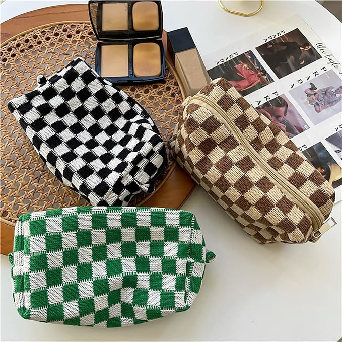 8pcs Checkered Makeup Bag Cosmetic Bag for Women,4Pcs Large Capacity Y2k Makeup Bags and 4Pcs Pencil Case Makeup Brushes Storage Bag Travel Toiletry Bag Organizer