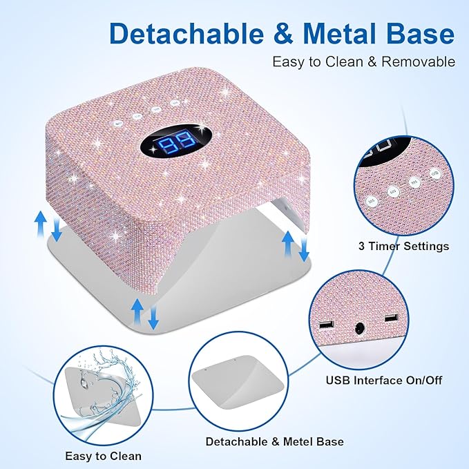 Cordless UV Nail Lamp, 54W Rechargeable UV Light for Gel Nails, LED Nail Dryer with 3 Timer Modes, Professional Quick Dry Curing Lamp for Salon & Home(Pearl Pink Diamond)