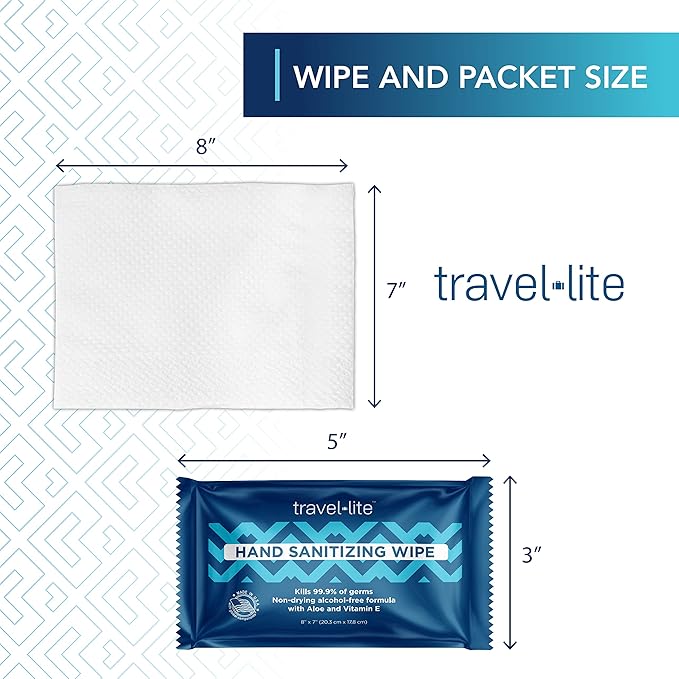 Alcohol-Free Hand Wipes with Aloe Vera and Vitamin E, Fresh Scent 50ct Individually Wrapped Travel Essentials Wipes for Adults and Kids