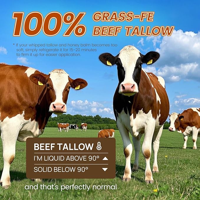 Beef Tallow for Skin 4oz, Whipped Beef Tallow and Manuka Honey Balm, Beef Tallow for Face and Body, Unscented Skin Care for Dry and Sensitive Skin, Natural Tallow Balm for Hydration and Nourishment