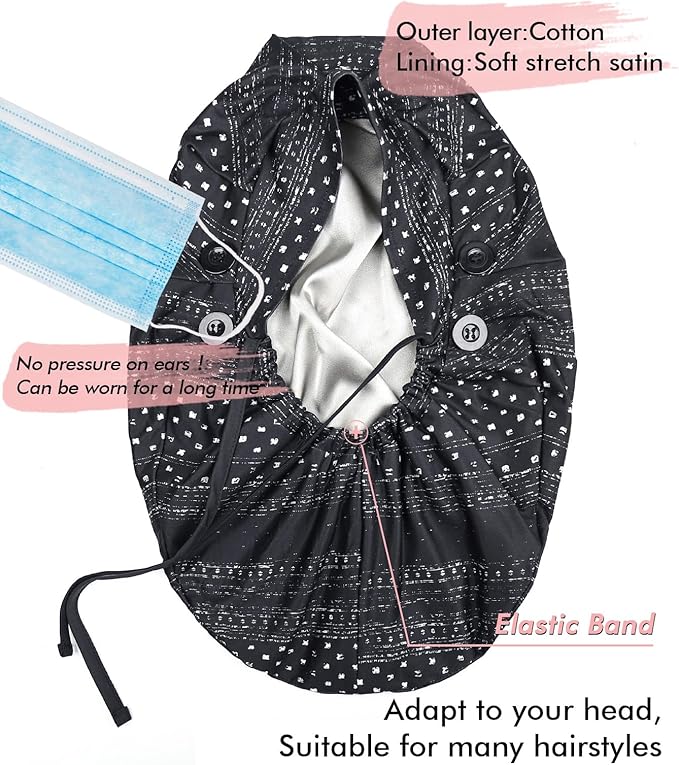 Satin Lined Work Cap with Button for Long Hair Women