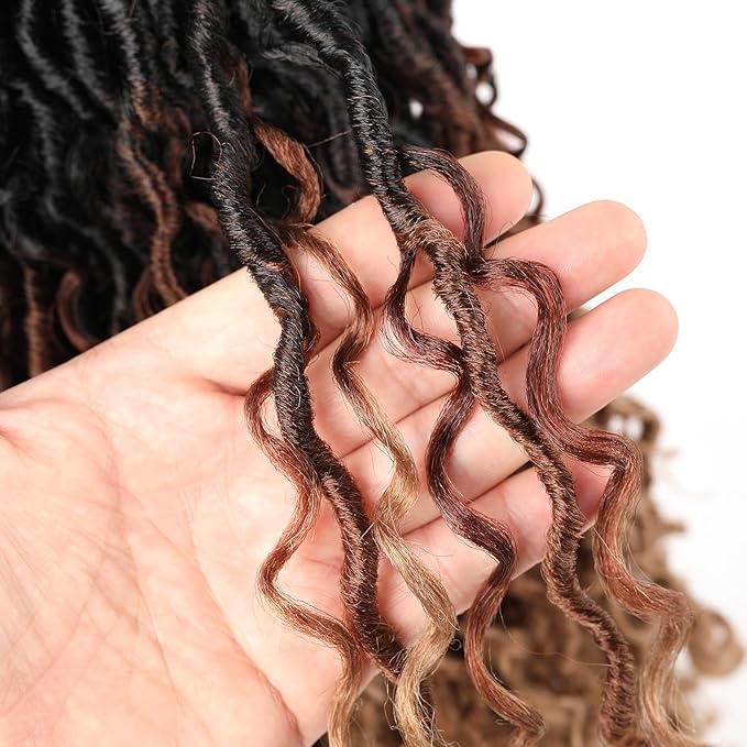 Aipin Goddess Locs Crochet Hair 18 Inch Boho River Locs Hippie Locs Wavy Crochet With Curly Hair In Middle And Ends Braids Hair Extensions (7Packs,18 inch, 3T1B/30/27)