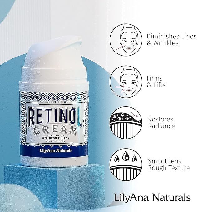 LilyAna Naturals Retinol Cream Moisturizer 1.7 Oz and Charcoal Face Scrub 3 Oz Bundle - Anti Aging, Retinol Moisturizer, Wrinkle Cream for Face and Anti-Aging Facial Exfoliator for Women and Men