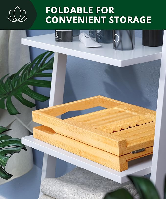ROYAL CRAFT WOOD Premium Foldable Bathtub Tray - Wood Bath Tray for Tub, Bamboo Shelf, Expandable Bath Table Trays, Bathtub & Bathroom Accessories for New Home & Mothers Day & Birthday Gifts for Mom