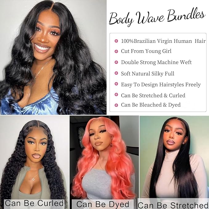 12A Human Hair Bundles 18 20 22 Inch Body Wave Bundles Human Hair 100% Unprocessed Brazilian Virgin Hair 3 Bundles Deals Weave Extensions Real Human Hair Natural Black Color Bundle