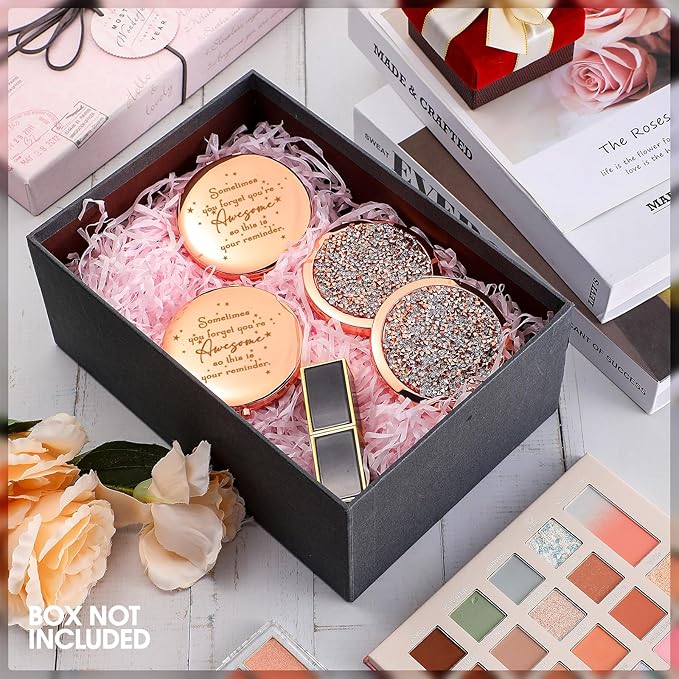 Roowest 30 Pcs Inspirational Compact Mirror Sometimes You Forget You're Awesome Appreciation Gifts for Women Mother's Day Party Favors Magnifying Pocket Mirror (Rose Gold)