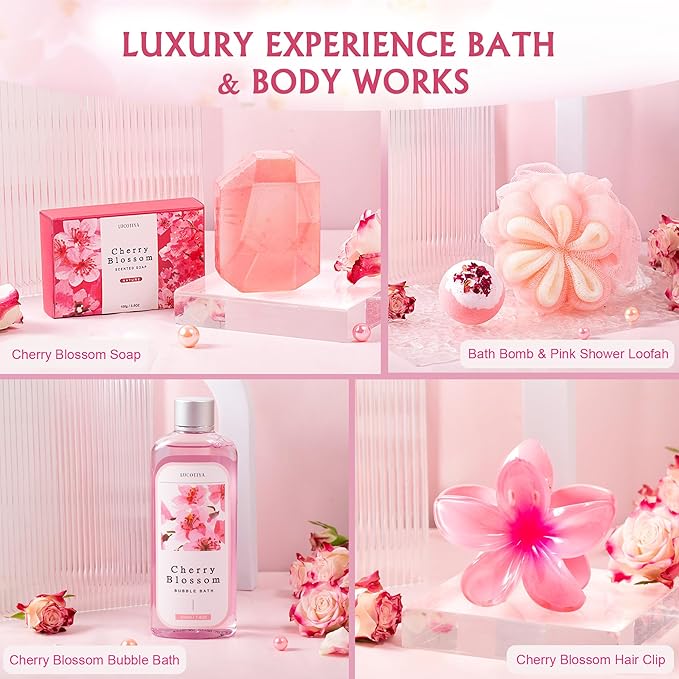 Gifts for Women Birthday Gifts, Spa Gifts Set- 10 Pcs Christmas Valentine's Mother's Day Gifts and Cherry Blossoms Self Care Package Gifts Women, Relaxing Gifts Basket