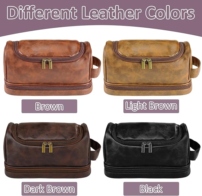 Personalized Toiletry Bag for Men, Gifts for Men, Engraved Name & Text, Custom Leather Travel Dopp Kit, Gifts for Dad, Christmas, Birthday, Husband, Grandpa, Lover