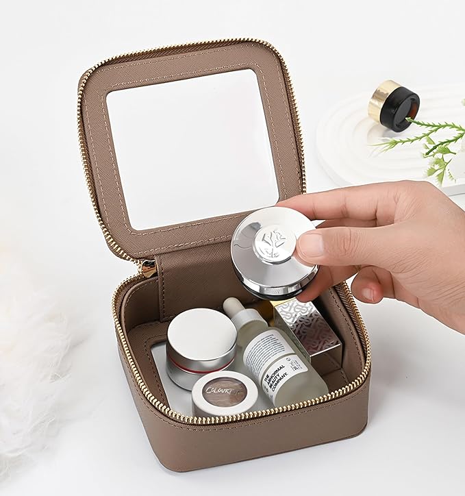 Aveniee Mini Clear Makeup Bag, Small Travel Toiletry Bag Cosmetic Bags TSA Approved, Clear Makeup Case Pouch with Zipper, Car Organizer Essentials for Women Men(Mini-Taupe)