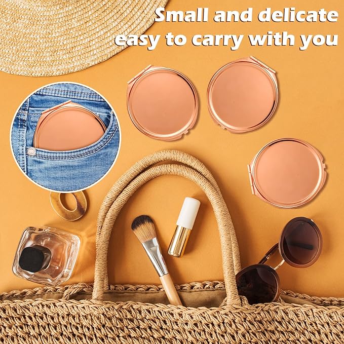 Yalikop 8 Pcs Portable Folding Compact Mirror Bulk with 1X 2X Magnification Double Sided Mini Travel Makeup Mirror for Women Bridesmaid Gifts(Rose Gold)