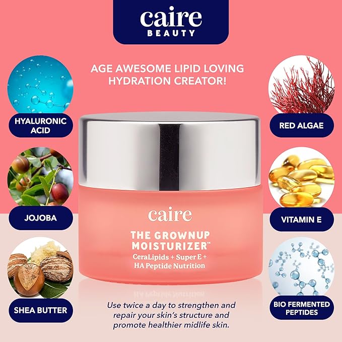 Caire The Grownup Pro-Aging Moisturizer Advanced Hyaluronic Acid Peptide Natural Ceramide Lipid Replenishing moisturizer. Wrinkle Fighting, Collagen Generation (50 ml)
