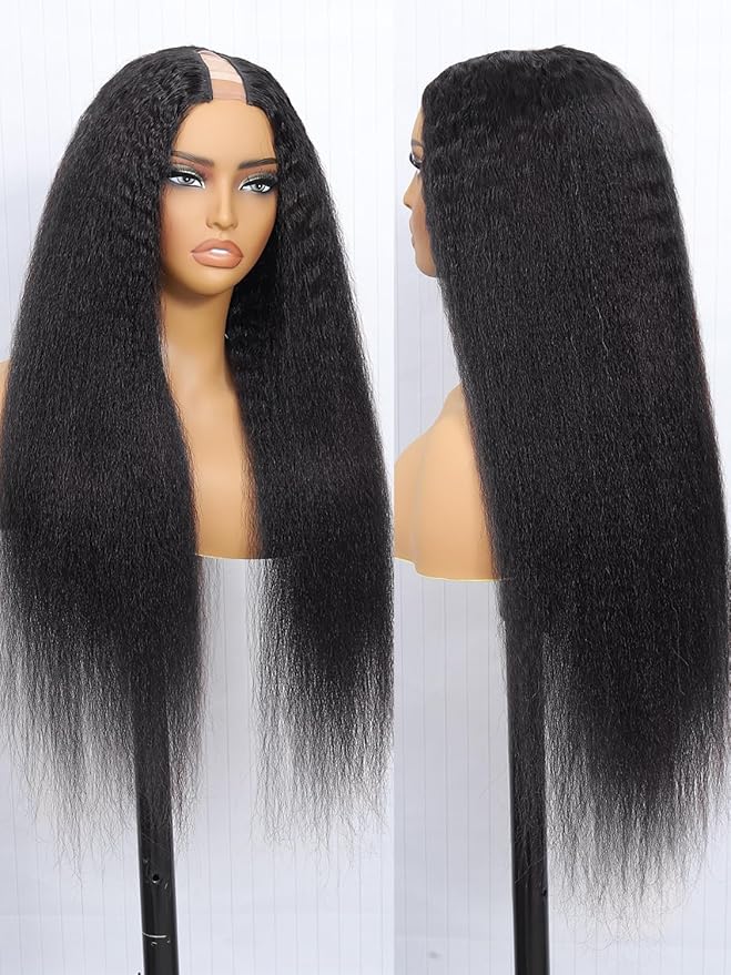 DMKEEP Kinky Straight U Part Human Hair Wig 12A Upgraded Glueless Full Head Clip in U Part Wigs for Women 28 Inch