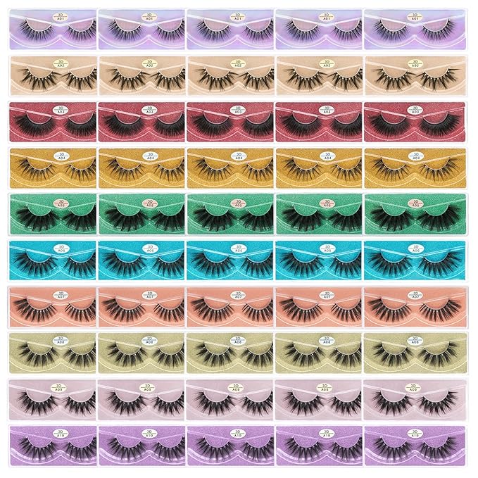 FARRED Wholesale Faux Mink Lashes Bulk 50 Boxes 10 Styles Eyelashes Volume Lashes 10 Portable Individual Boxes 10-20mm Mixed Natural Look Lash 3D False Eyelashes