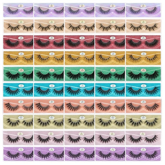 FARRED Wholesale Faux Mink Lashes Bulk 50 Boxes 10 Styles Eyelashes Volume Lashes 10 Portable Individual Boxes 10-20mm Mixed Natural Look Lash 3D False Eyelashes