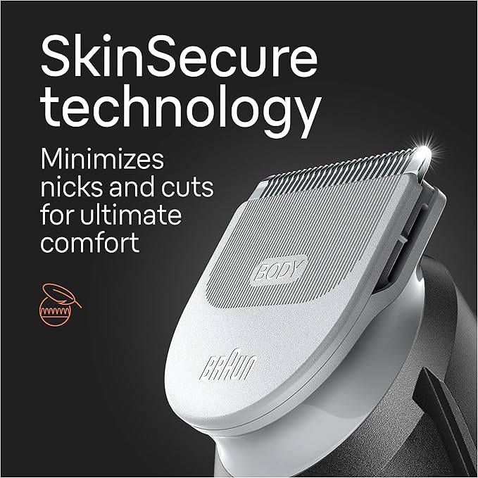 Braun Body Groomer Series 5 5360, Body Groomer for Men, for Chest, Armpits, Groin, SkinSecure Technology for Gentle Use and Clean Shave Attachment, Waterproof, Cordless with 100-min Run Time