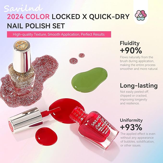 SAVILAND 39pcs Christmas Nail Polish Set: 36 Winter Colors Red Green Air Quick Dry Finger Nail Polish Kit, Glitter Regular Toe Polish Non Gel with Top Base Polish Coat for Women Nail Art Design Home