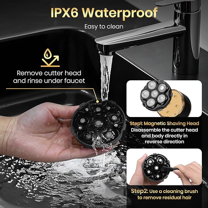 Ufree Head Shavers for Bald Men, Electric Shavers Razor, Rechargeable Bald Head Razor, Magnetic 6D Rotary Shaver, Waterproof Face Beard Trimmer Mens Grooming Kit, Gifts for Men