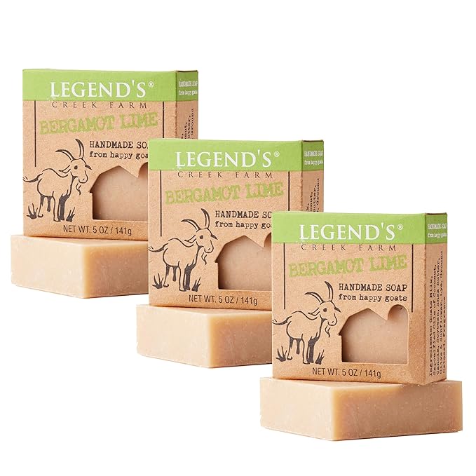Legend's Creek Farm Goat Milk Soap - Cleansing Moisturizing Soap Bar for Hands and Body - 5 Oz Creamy Lather, Nourishing, Gentle Natural Soap for Sensitive Skin (Bergamot Lime, Pack of 3)