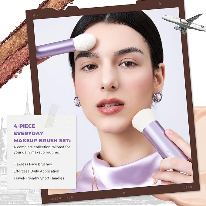 Jessup Makeup Brushes Set 4pcs Face Kabuki Brush for Foundation Contour Powder Blush Bronzer and Highlighter, Premium Synthetic Fiber Cruelty-Free, Luxury Purple T517