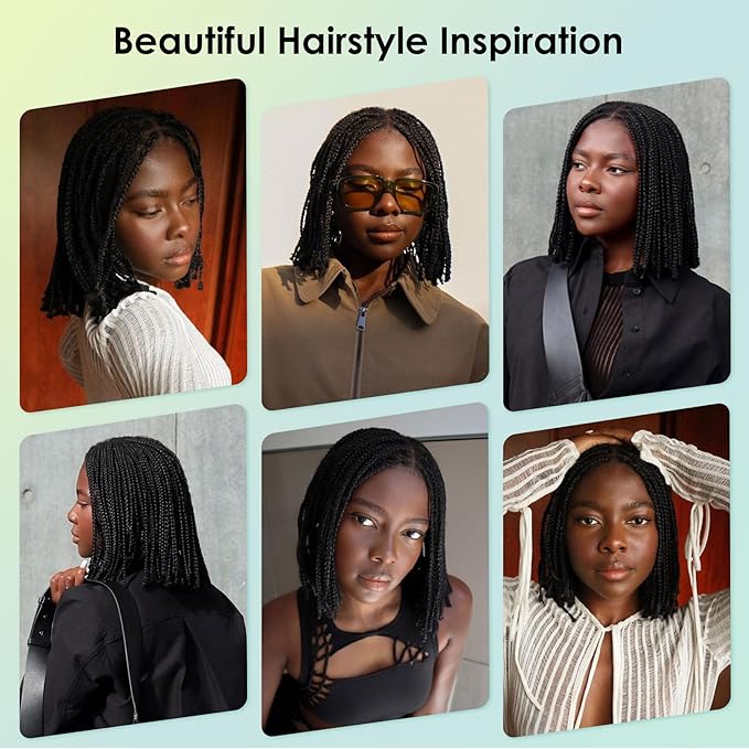13x8 Inch HD Lace Front Short Knotless Braided Wigs For Women 360° Full Lace Braid Wig With Baby Hair 14" Black Human Hair Blended Bob Braid Lace Front Wigs