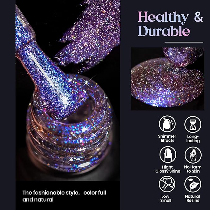 MIZHSE Reflective 9D Cat Eye Gel Nail Polish, Glitter Magnetic Gel Polish Set with 2 Magnet Sticks, Chameleon Magic Effect Holographic Cateye Nail Polish Soak Off Nail Art Gift