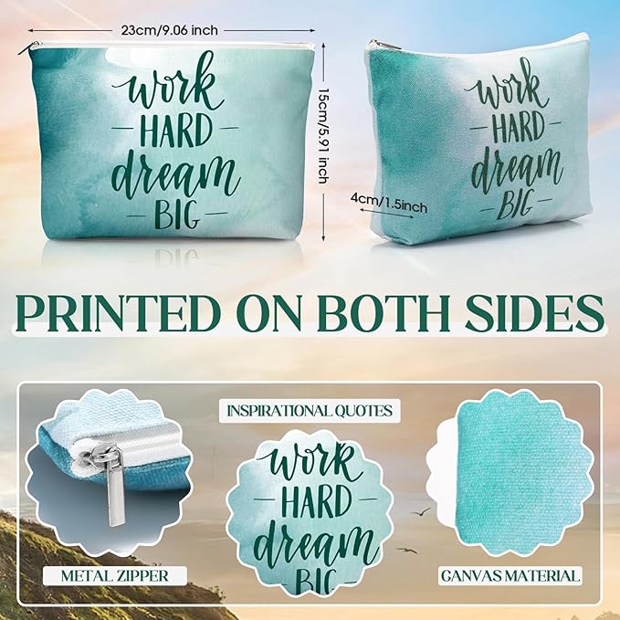 20 Pcs Employee Appreciation Gifts 10 Inspirational Canvas Makeup Bags 10 Compact Mirrors Bulk Cosmetic Bags Round Portable Pocket Mirror Thank You Gifts for Women (Motivation)