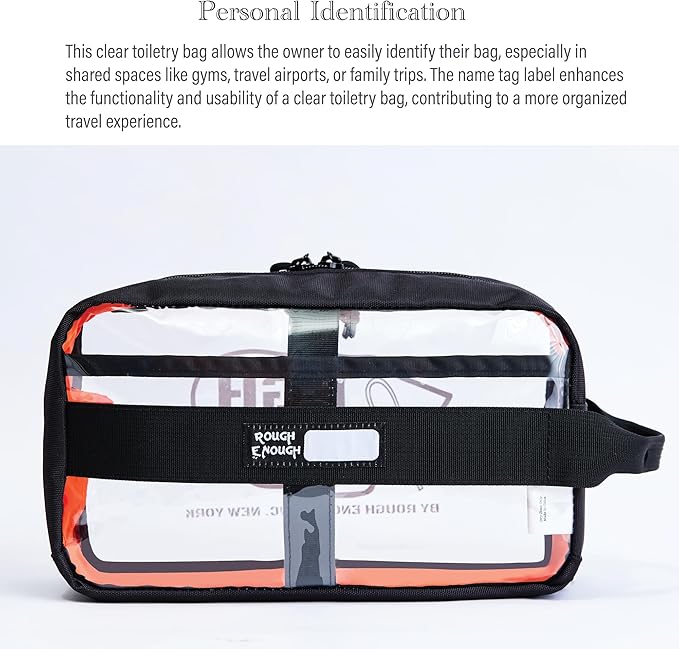 Rough Enough Clear Toiletry Bag for Traveling Transparent Cosmetic Makeup Organizer Pouch with Handle Skincare Essentials Case for Women Men Black