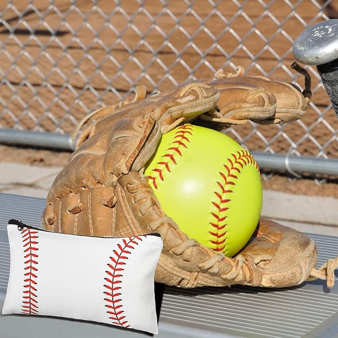 Eccliy 20 Pcs Baseball Makeup Bags Bulk Sport Team Gifts Baseball Cosmetic Bag Accessories for Women Toiletry Zipper Pouch Travel Canvas Gifts Stuff for Party Team Players Lover