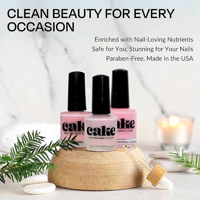 CAKE Non Toxic Nail Polish - 3 Pack - Nail Strengthener and Growth, Nail Repair for Damaged Nails, Natural Nail Polish, Quick Dry, Long Lasting (Pink Collection)
