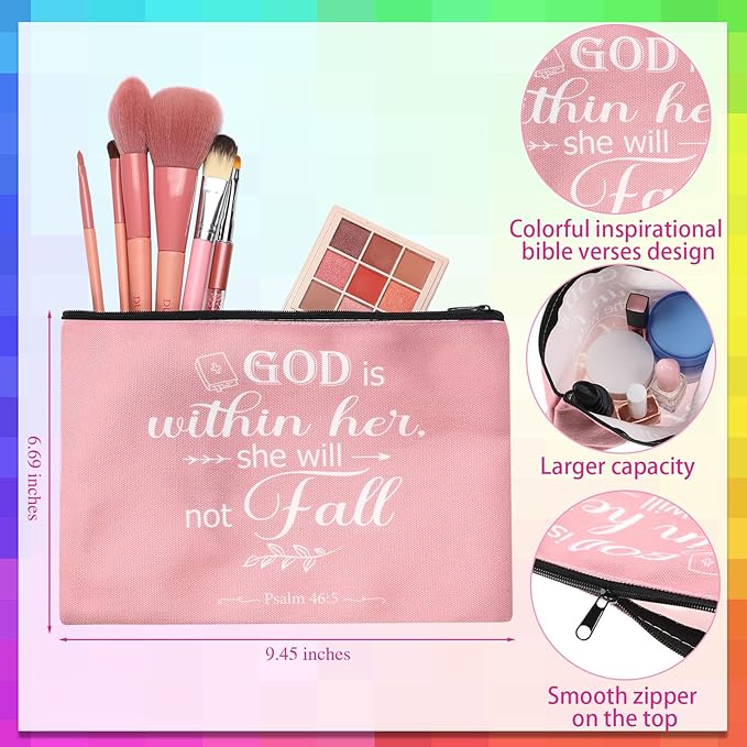 24 Pcs Christian Makeup Bag Bible Cosmetic Bags Inspirational Bible Verse Toiletry Pouches Canvas Motivational Pouches with Zipper for Women Organize Cosmetics Toiletries Stationery(Colorful)