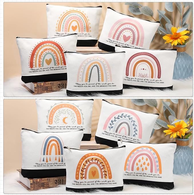 Sieral 30 Pcs Rainbow Canvas Makeup Bags Bulk Employee Appreciation Gifts Graduation Inspirational Cosmetic Bags Thank You Gifts for Teacher Secretary Coworker Volunteer Nurse(Vibrant)