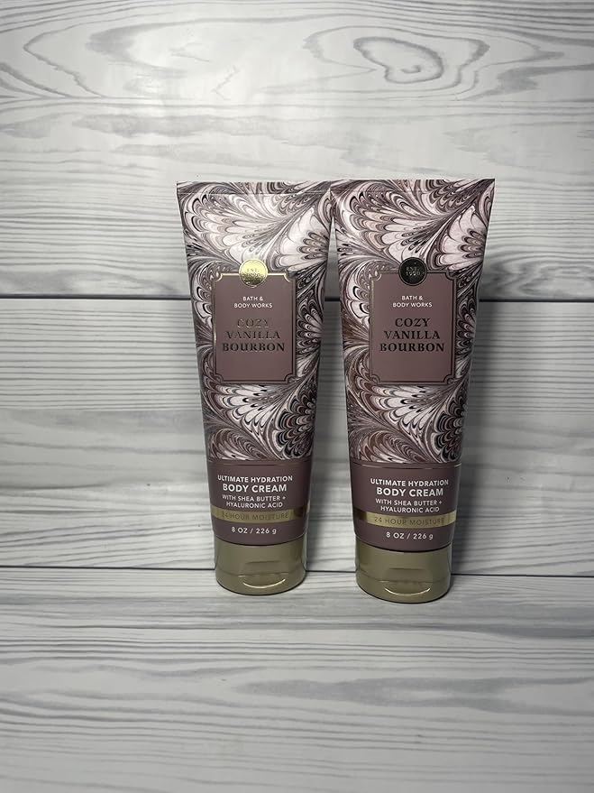 Bath and Body Works Cozy Vanilla Bourbon Body Cream, 8 oz, Pack of 2