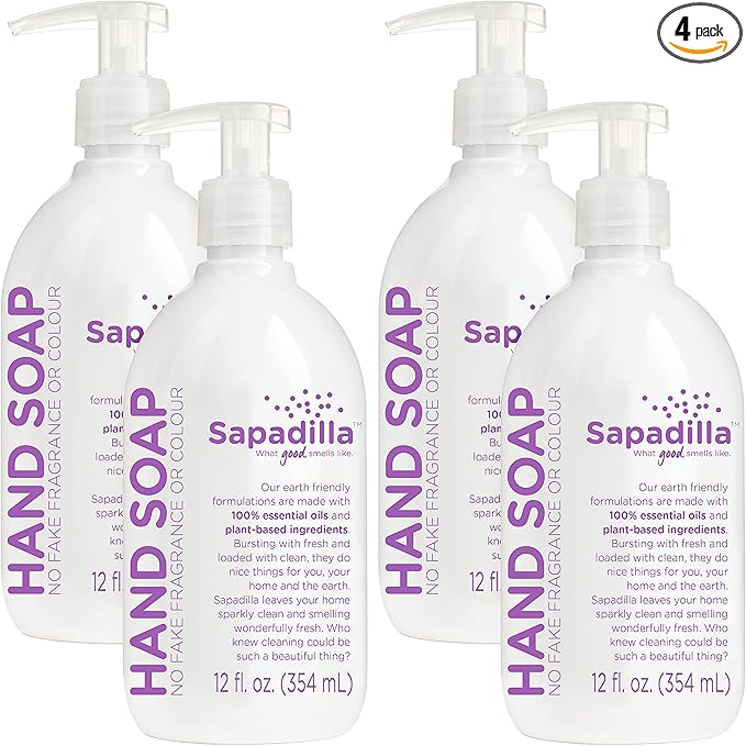 Sapadilla Liquid Hand Soap - Sweet Lavender + Lime - Made with 100% Pure Essential Oil Blends, Cleansing & Moisturizing, Aromatic & Fragrant Hand Soap, Plant Based, Biodegradable, 12 Ounce (Pack of 4)