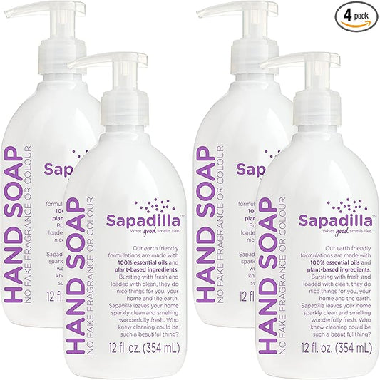 Sapadilla Liquid Hand Soap - Sweet Lavender + Lime - Made with 100% Pure Essential Oil Blends, Cleansing & Moisturizing, Aromatic & Fragrant Hand Soap, Plant Based, Biodegradable, 12 Ounce (Pack of 4)