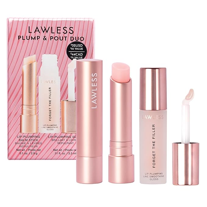 Forget the Filler Plump + Pout Duo - Lip Plumping Line Smoothing Gloss + Tinted Balm - Premium Volumizing Lip Gloss with Natural Ingredients Designed to Plump, Firm, and Hydrate Lips 0.21 oz